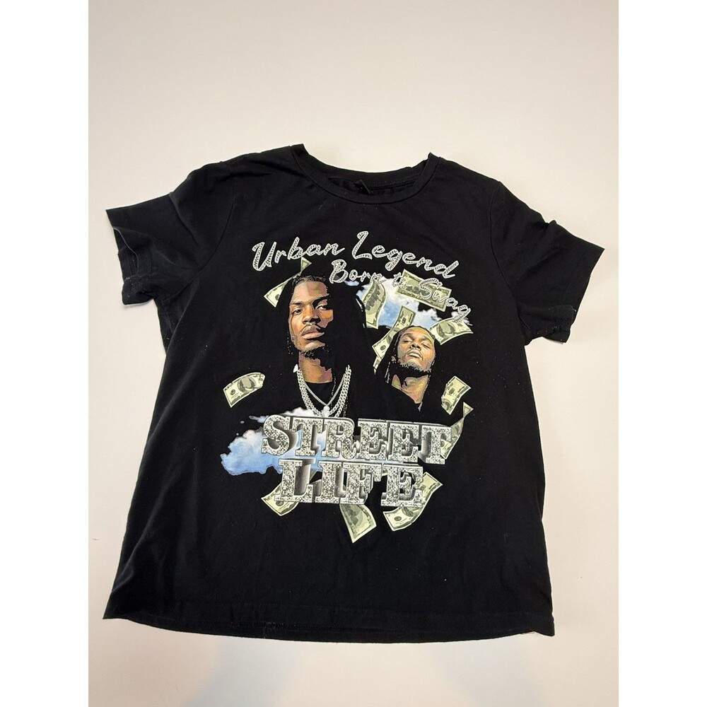 Y2K Hip Hop Graphic Tee Street Life Urban Legend Rap Streetwear Black M